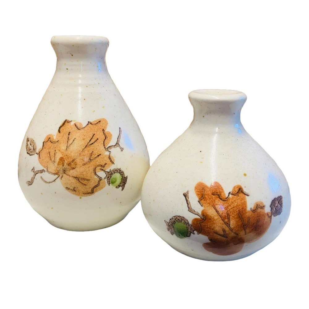 Metlox Poppytrail Woodland Gold Salt Pepper Shakers Autumn Leaves with Stoppers